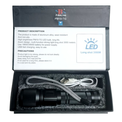 Фонарь ручной аккумуляторный X-Balog PM10-TG USB