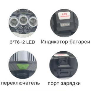 Фонарь налобный светодиодный YYC-K85-3T6+2XPE(UV)