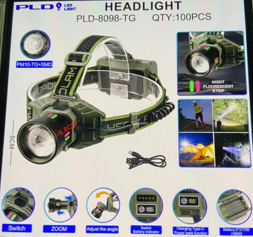 Фонарь налобный светодиодный PLD-8098-TG