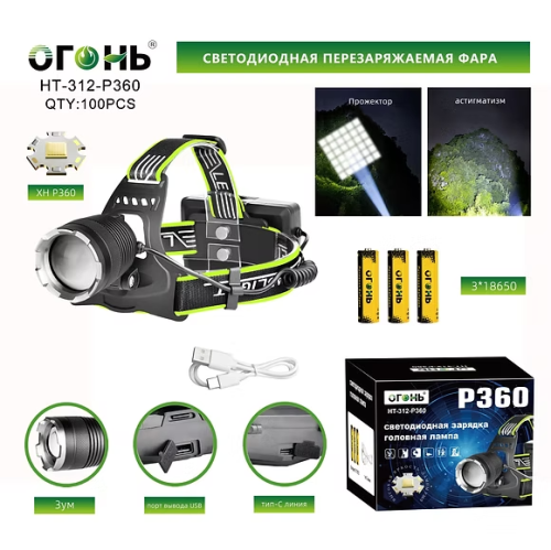 Фонарь налобный светодиодный HT-312-P360